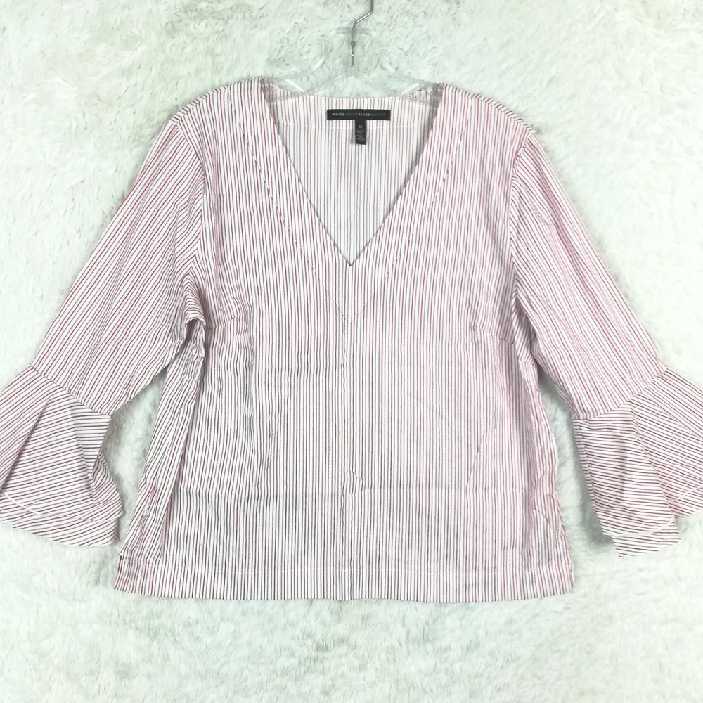 White House Black Market Womens Top Blouse Poplin Carmen Bell Sleeve Pink 12